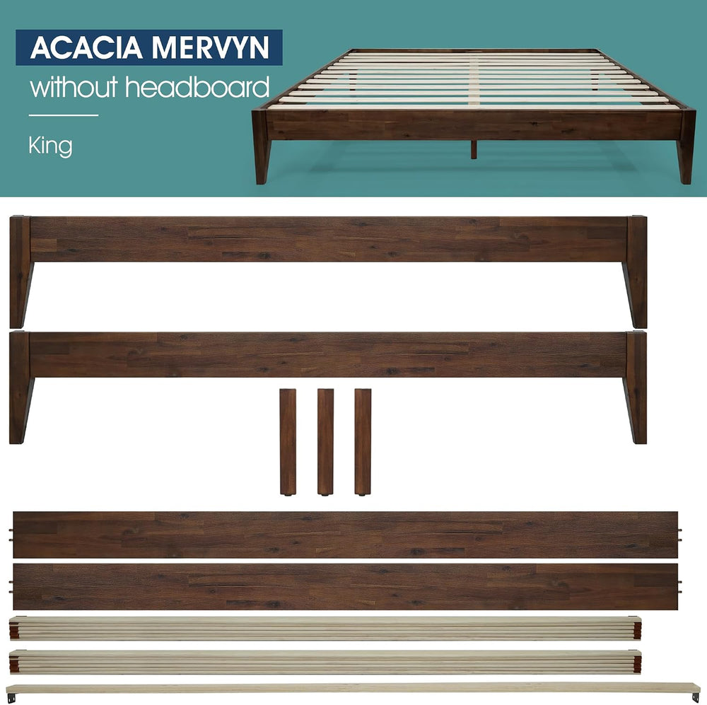 Acacia Mervyn Solid Wood Bed Frame Without Headboard, King Size, Chocolate