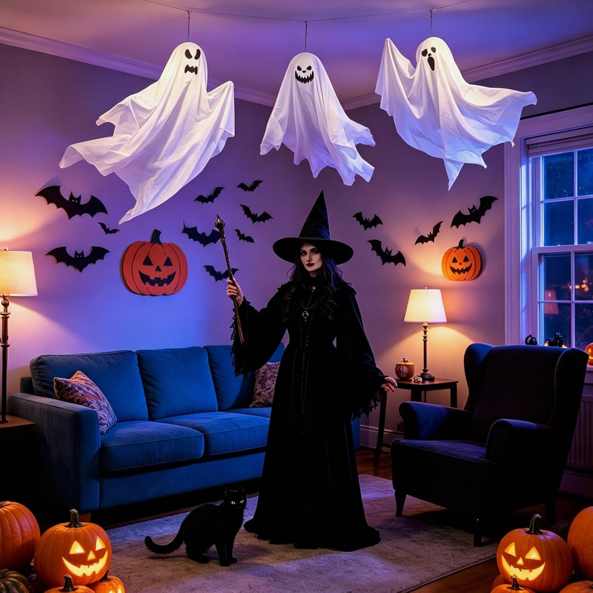 6 Pack Halloween Hanging Tree Ghosts, 27.6 Inch Flying Ghost Decorations