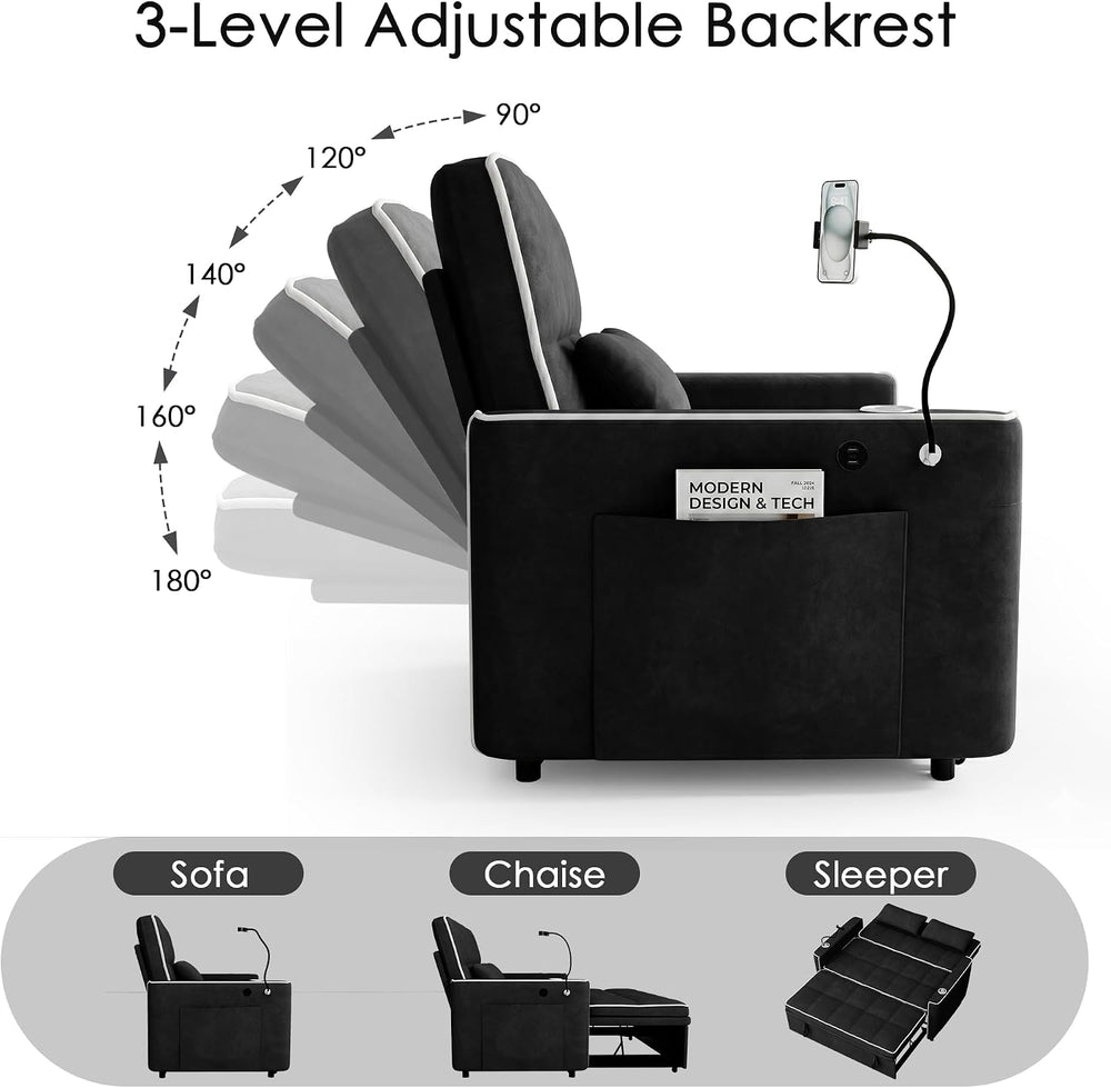 54'' Sleeper Sofa, Convertible Sofa Bed with Phone Holder, Pull Out C...