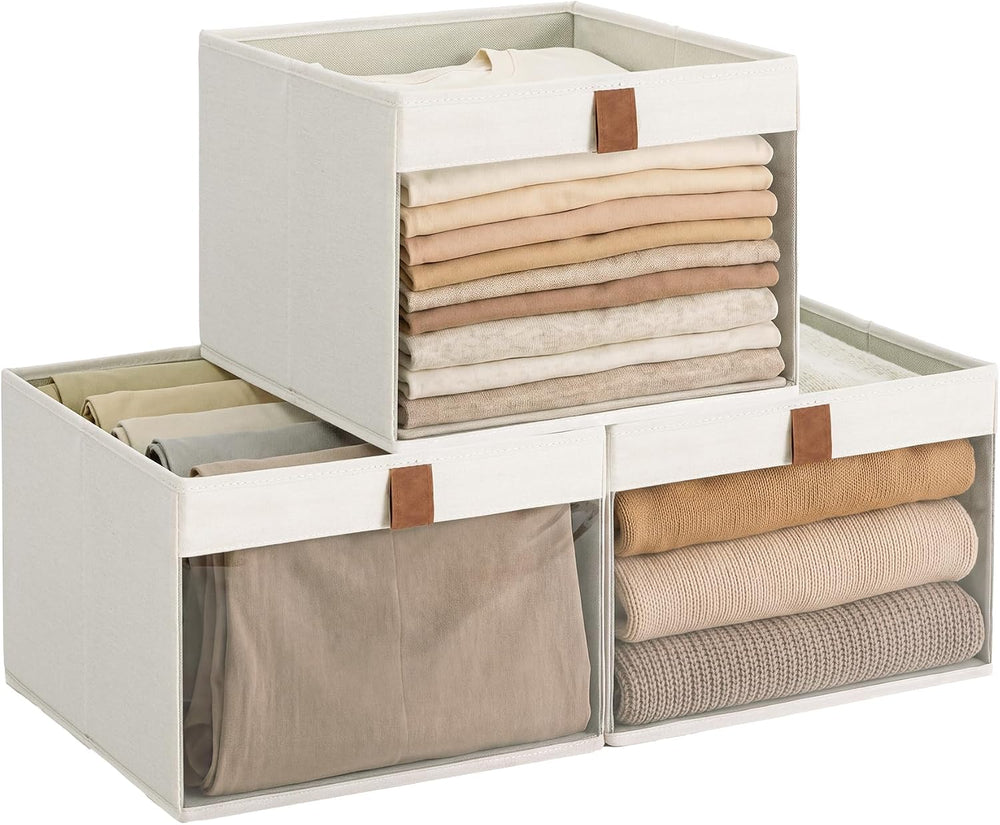 StorageWorks Closet Organizer Bins with Clear Window, Beige