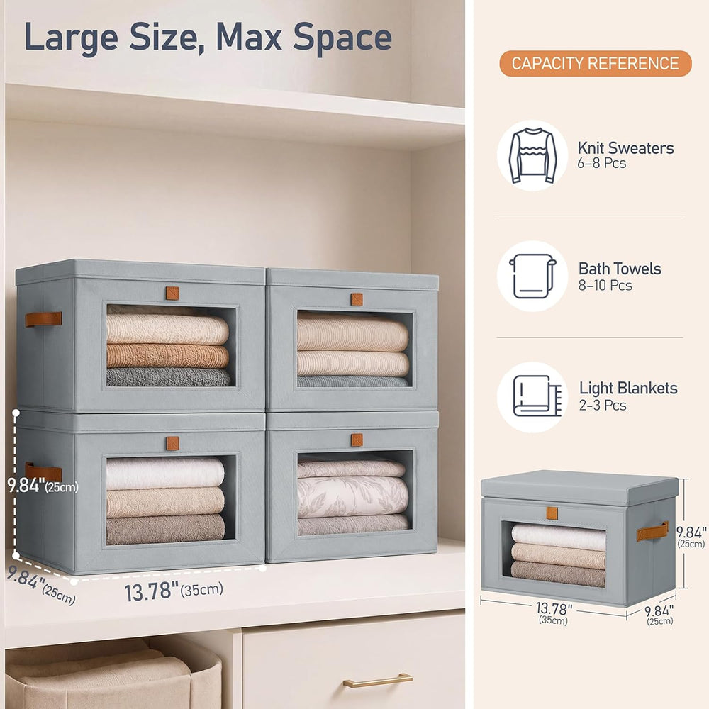 DIMJ Storage Bins with Lids - 6 Pack Front Opening Stackable Fabric Storage B...