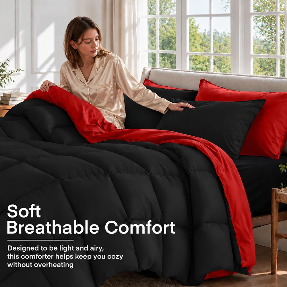 Anluoer Queen Comforter Set 7 Piece, Soft Bed in a Bag Queen Bedding Sets