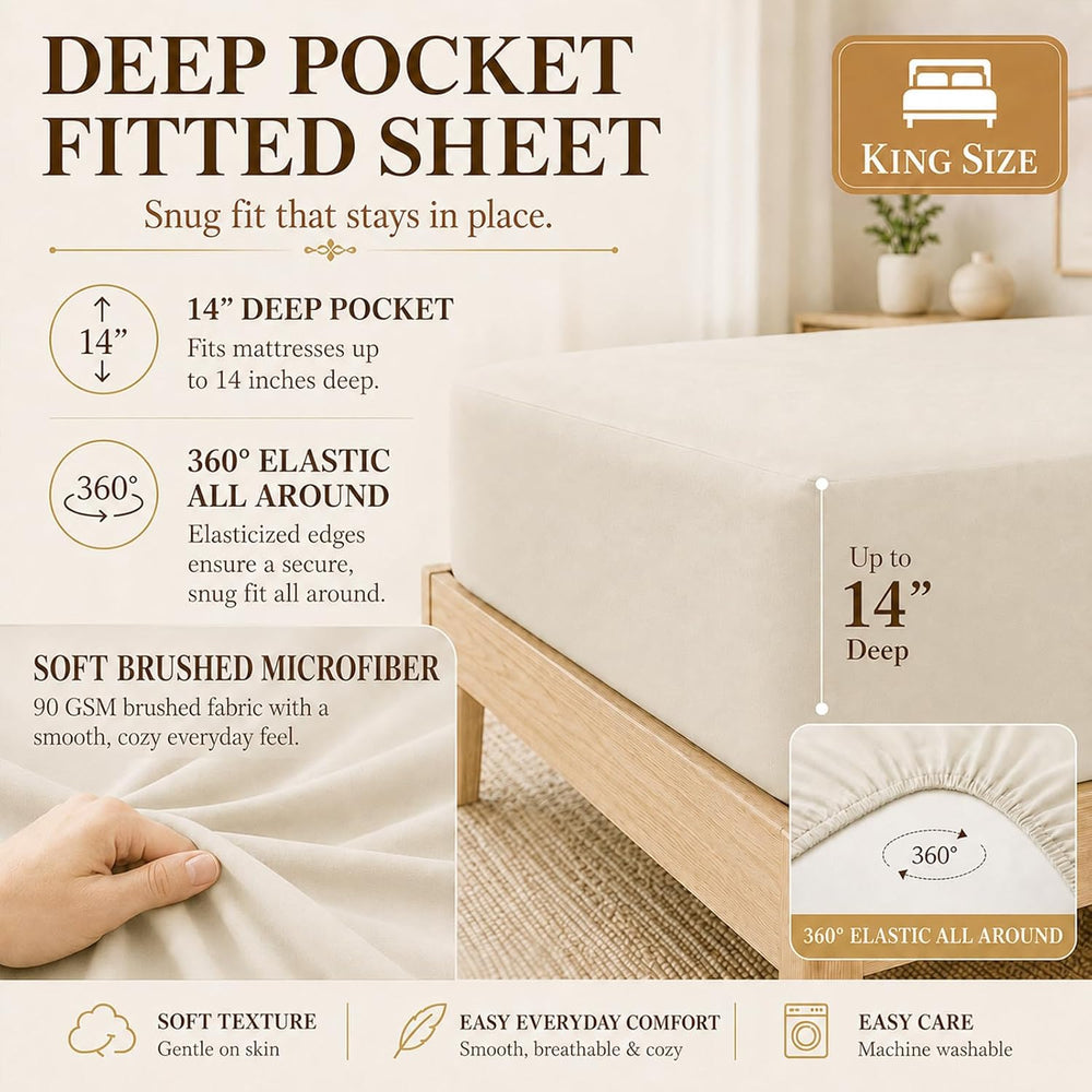 CozyLux King Size Comforter Set Beige - 7 Pieces Bed in a Bag