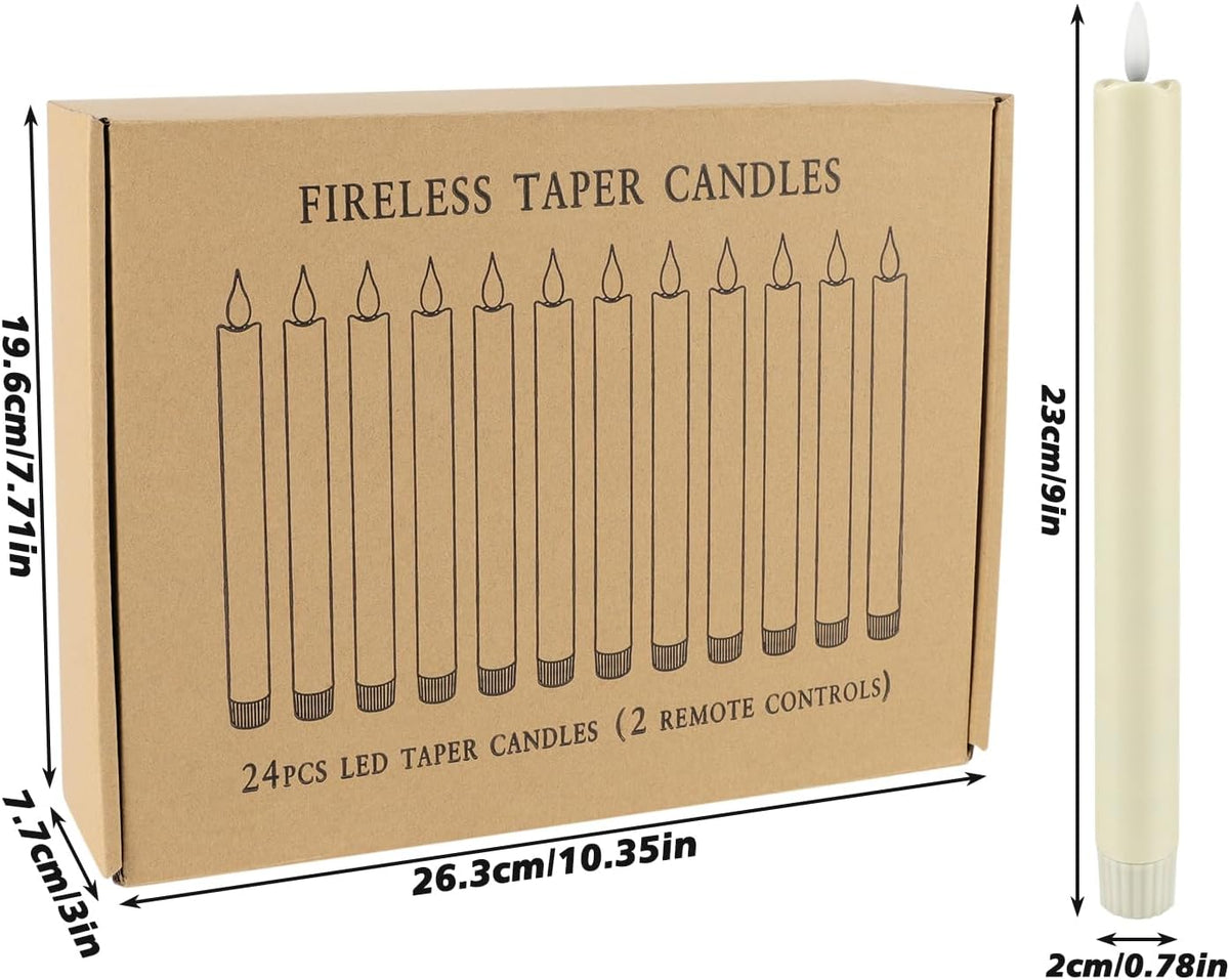YOROXRG 24 Pack LED Flameless Taper Candles with Timer, Dripless Fake Candlesticks with 3D Flickering Flame, 9.6 Inches White Window Candle for Fireplace Christmas Halloween(Ivory)