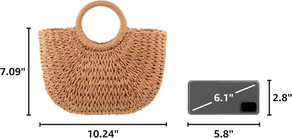 Frienda Straw Tote Bag Summer Beach Bag Handmade Straw Rattan Woven Handbag f...