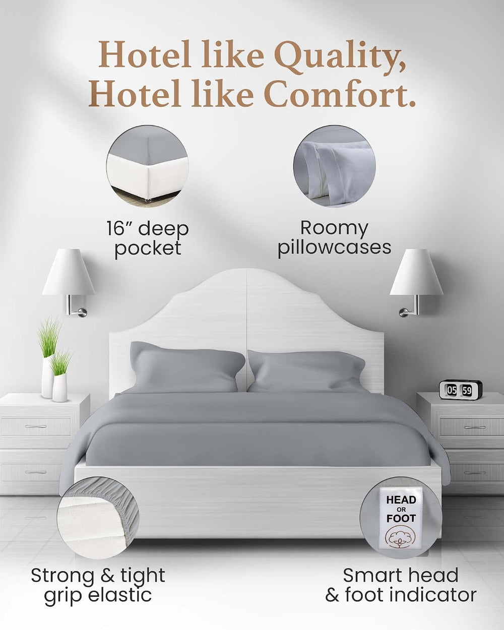 Good Sleep Bedding 5 Pc Silver Gray Split King Size Bed Sheets Set