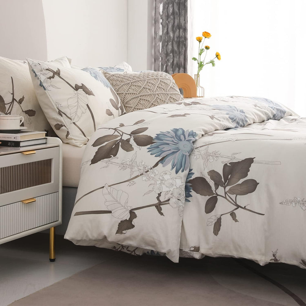 SLEEPBELLA Comforter Queen Size, 600 Thread Count Cotton Brown Branches and B...