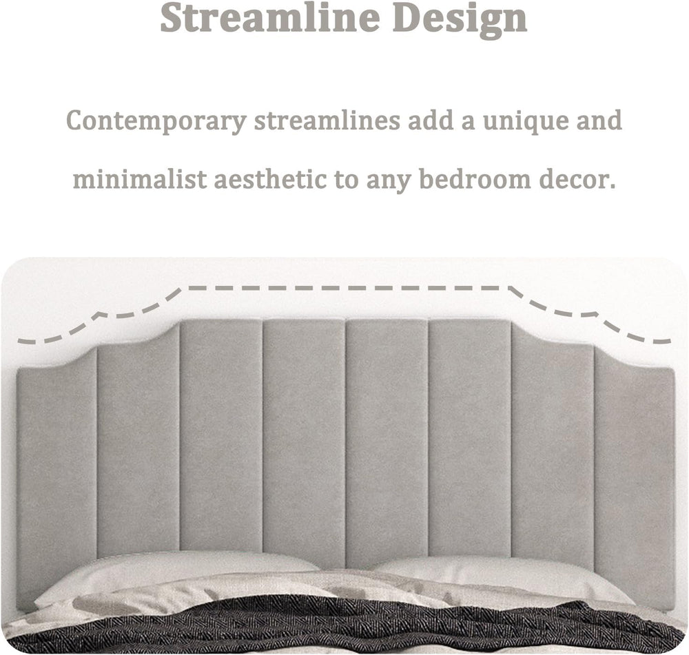 Befurtori Queen Size Headboard Only, Velvet Wall Mount Headboard Light Gray
