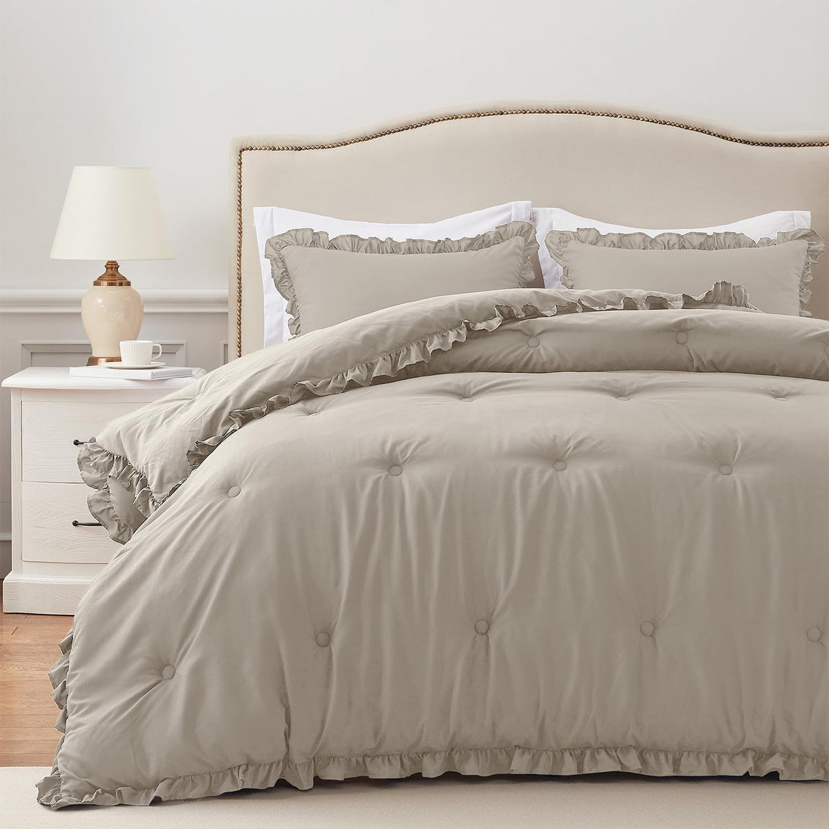 harborest queen comforter set linen - ruffle comforter, main product view