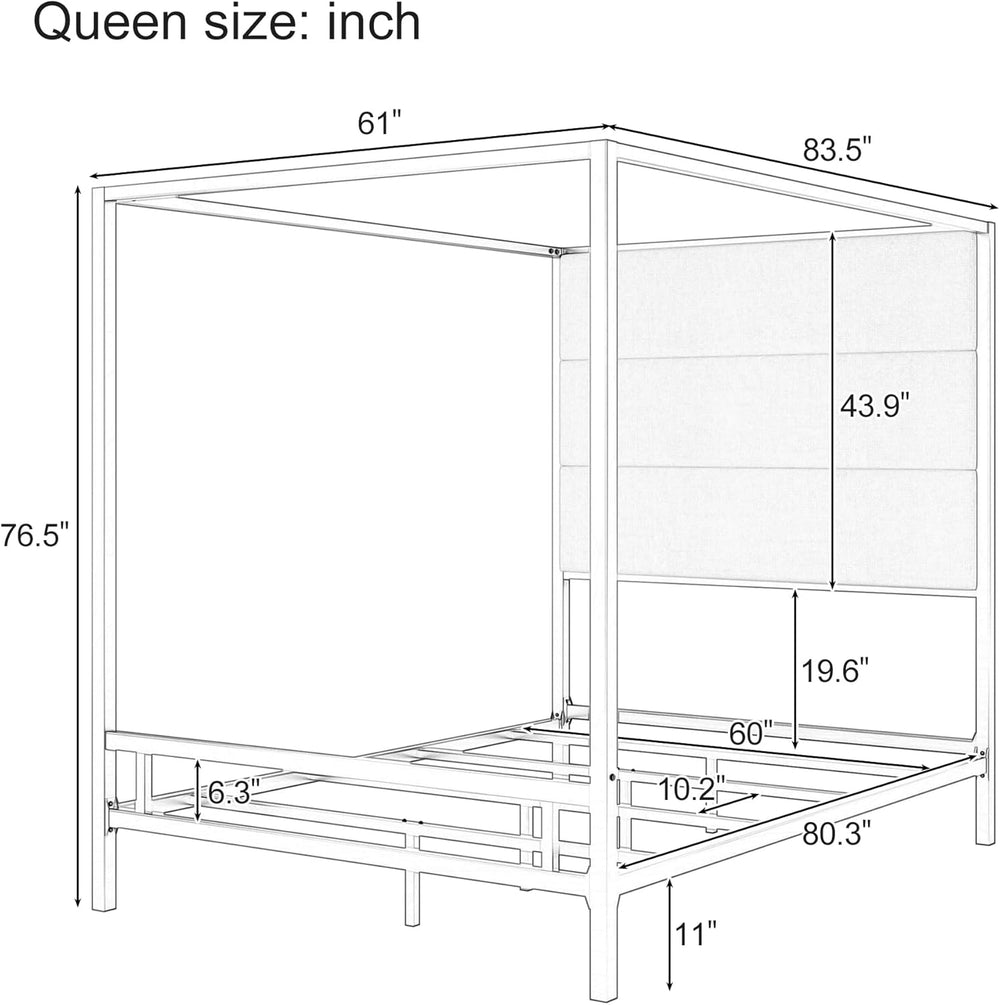 Merax Queen Size Metal Canopy Bed Frame, Modern Tall Upholstered Velvet Headb...