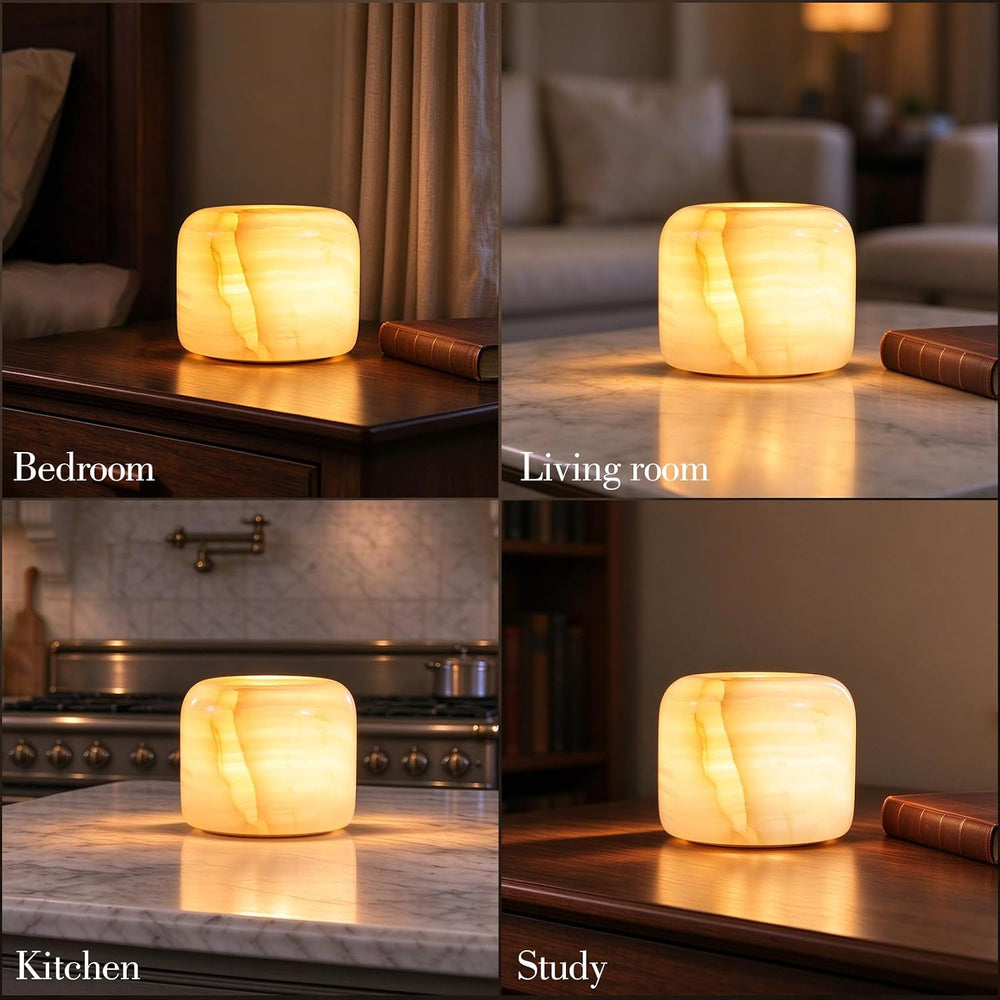 Natural Marble Touch Table Lamp, Cordless Bedside Pat Dimmable Night Light