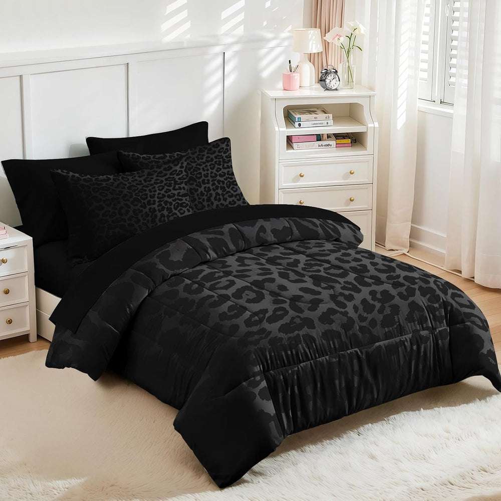 Nesker Queen Comforter Set with Sheets, 7 Pieces Leopard Print Bedding