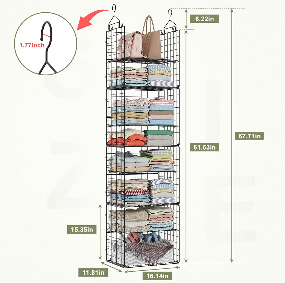 8 Tier Widened Hanging Closet Organizer and Storage Shelves, Metal & Fold...
