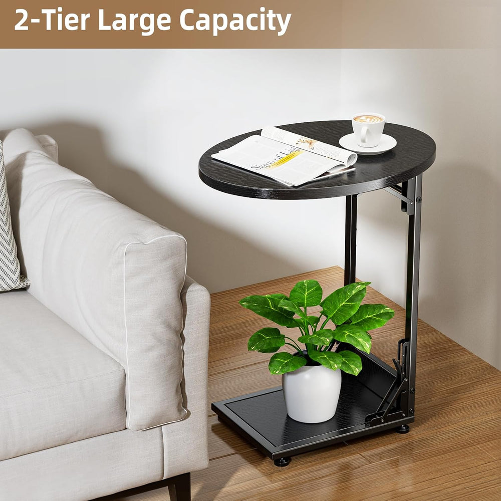 Elbourn Folding Side Table End Couch Tables, C-Shaped TV Stand for Sofa