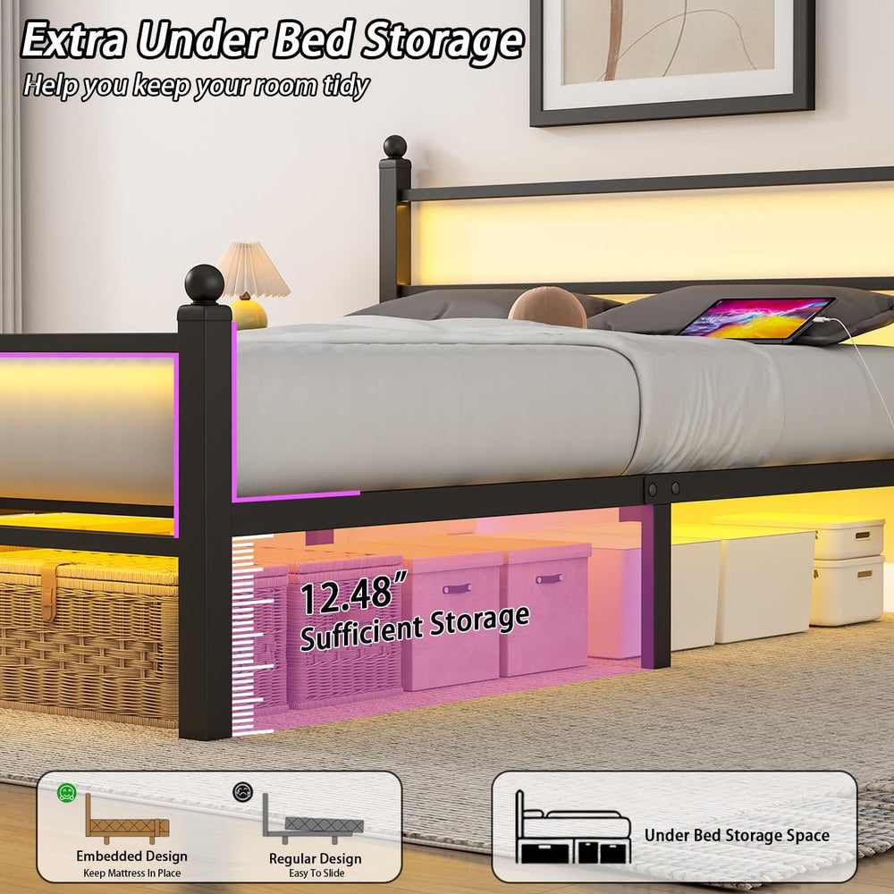 Full Size Bed Frame with Headboard and Footboard,Black Metal Platform Bed Fra...