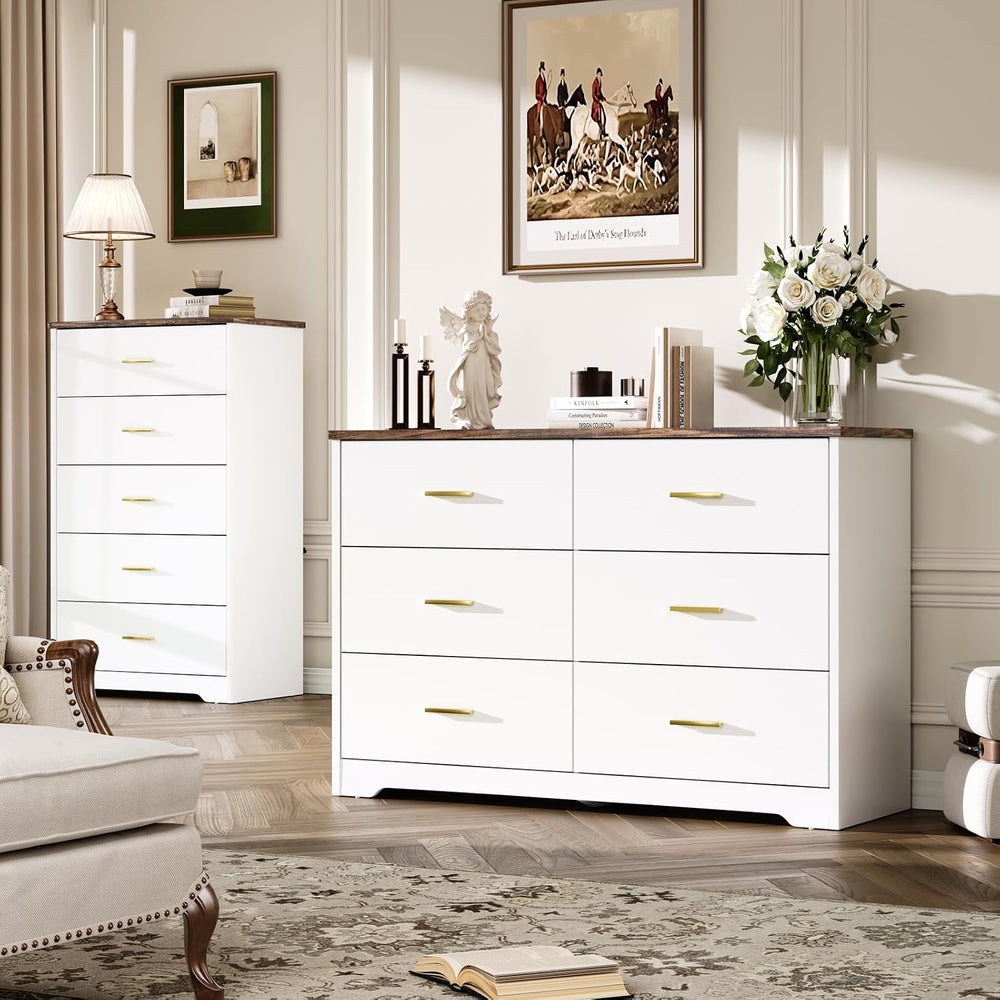 LIDYUK White Dresser for Bedroom, 6 Drawer Dressers & Chests of Drawers