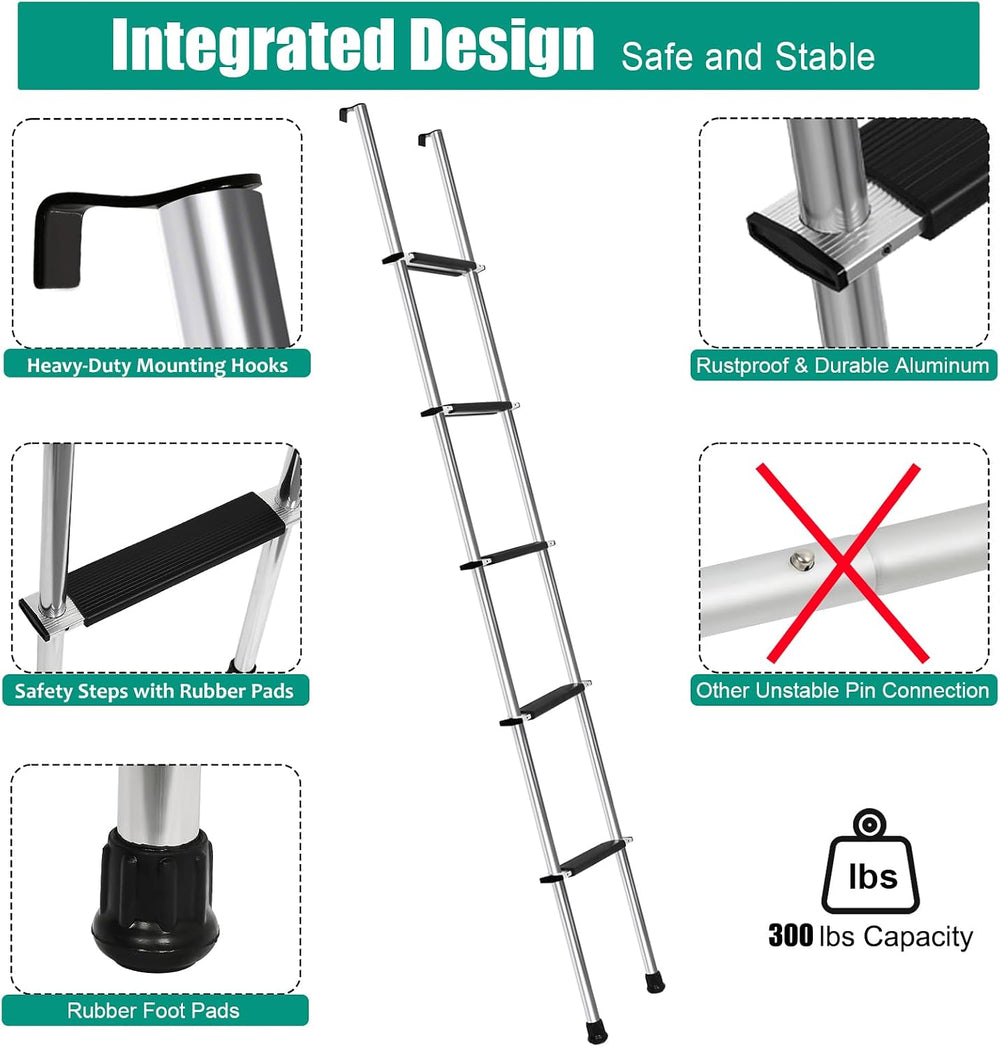 72" Aluminum RV Bunk Ladder, Integrated Camper Bunk Bed Ladder