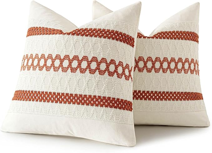 MIULEE Set of 2 Burnt Orange Decorative Pillow Covers 20x20 Inch Farmhouse - Image 8