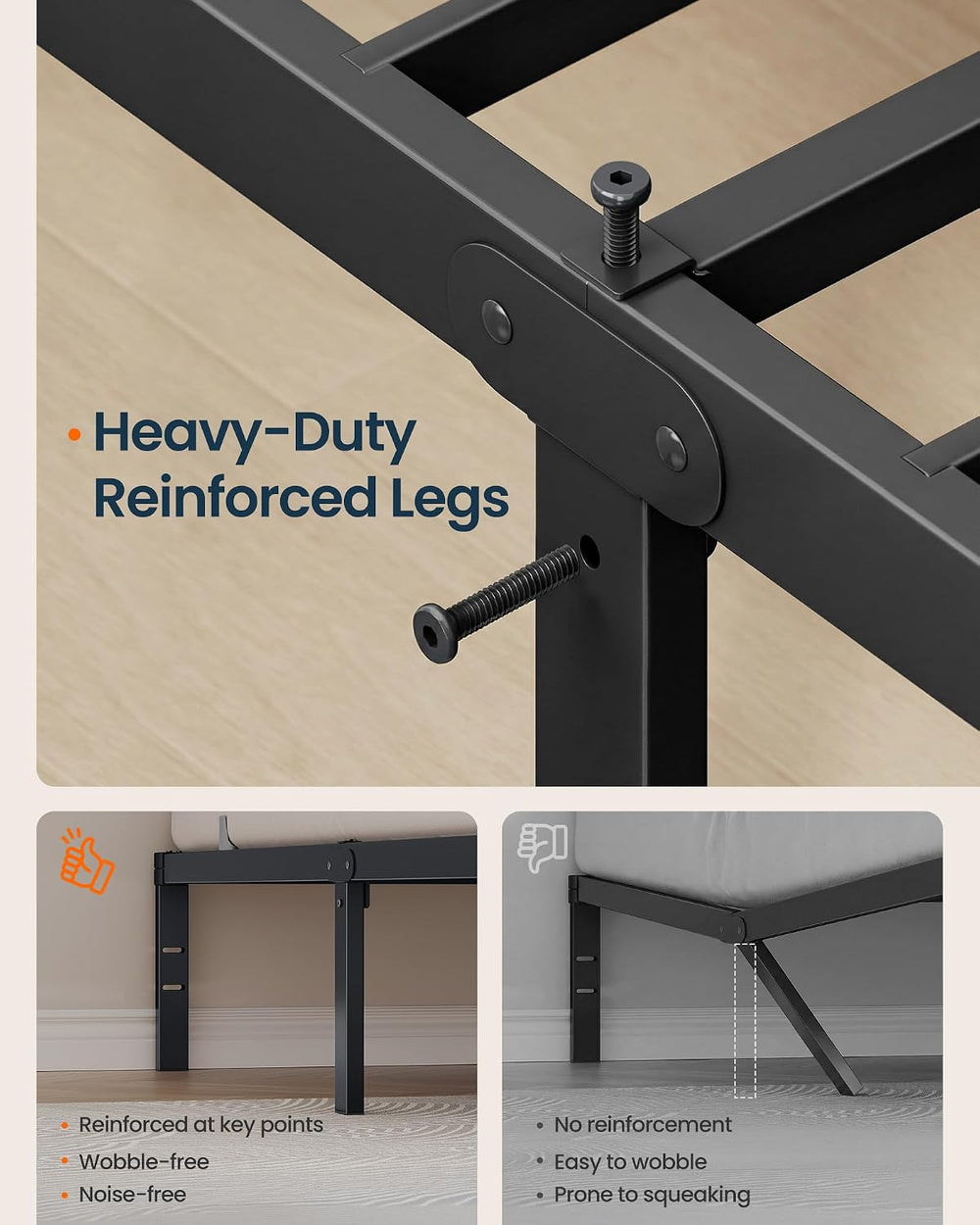 SONGMICS HOME Full Size Bed Frame, Metal Platform Bed Frame, 14 Inch