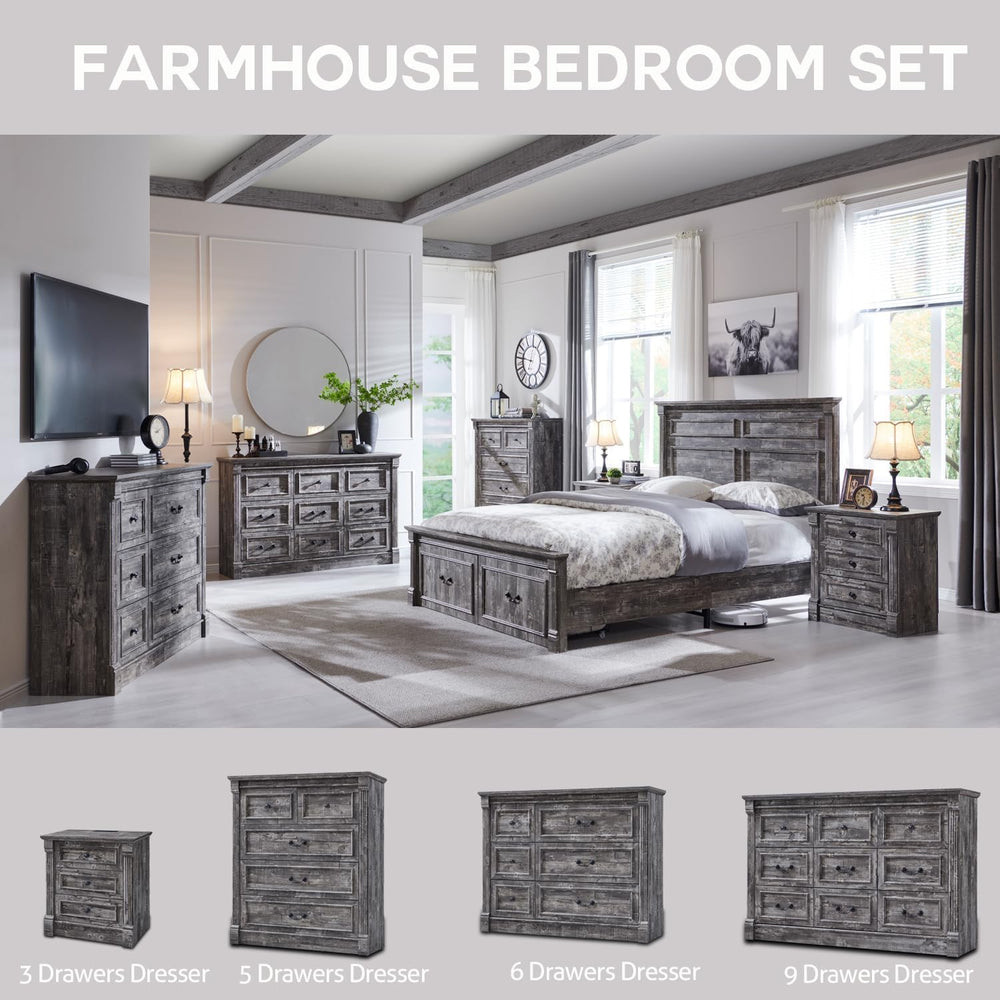 Aitjunz Farmhouse 61" Wide 8 Drawers Dresser for Bedroom, Light Grey