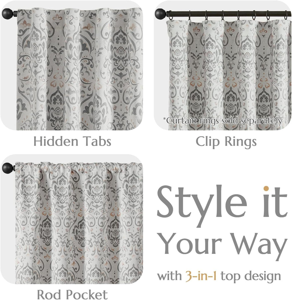 Lazzzy Gray Damask Blackout Curtains 63 Inch Length, Grey Floral Vintage Meda...