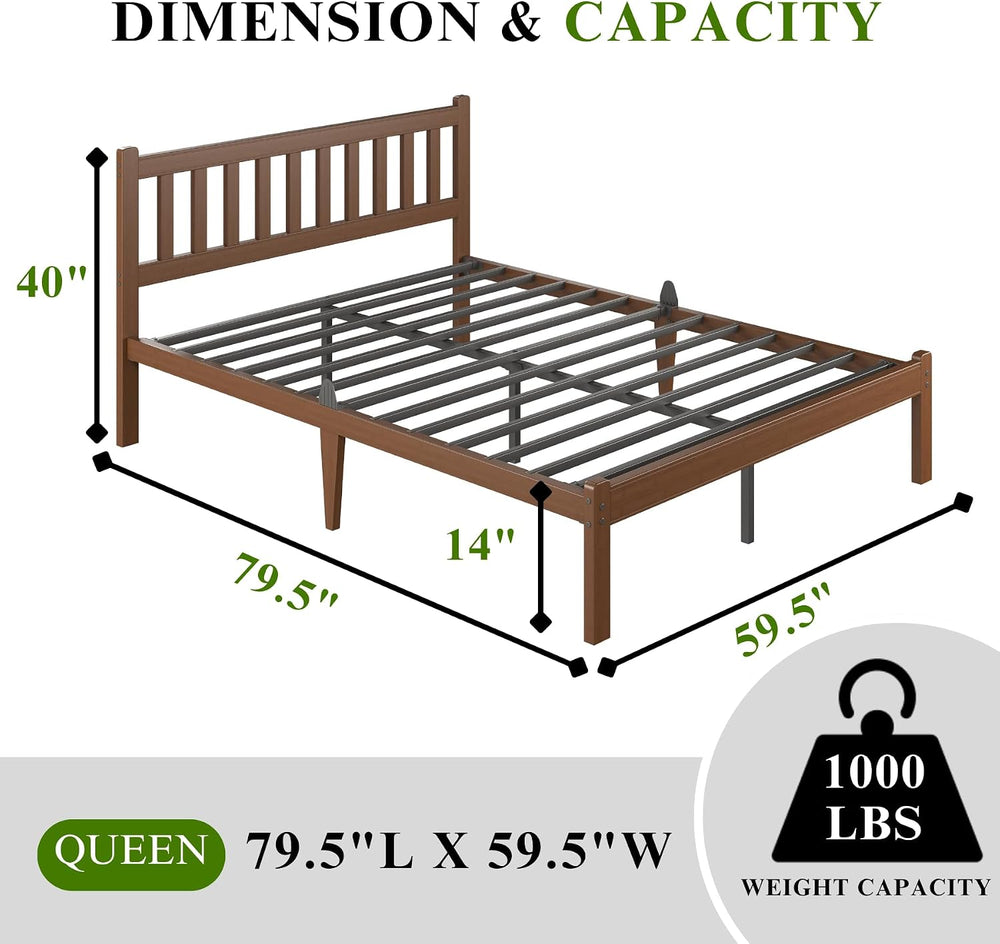 Bamboo Queen Bed Frame with Headboard, Shaker Style Bedroom