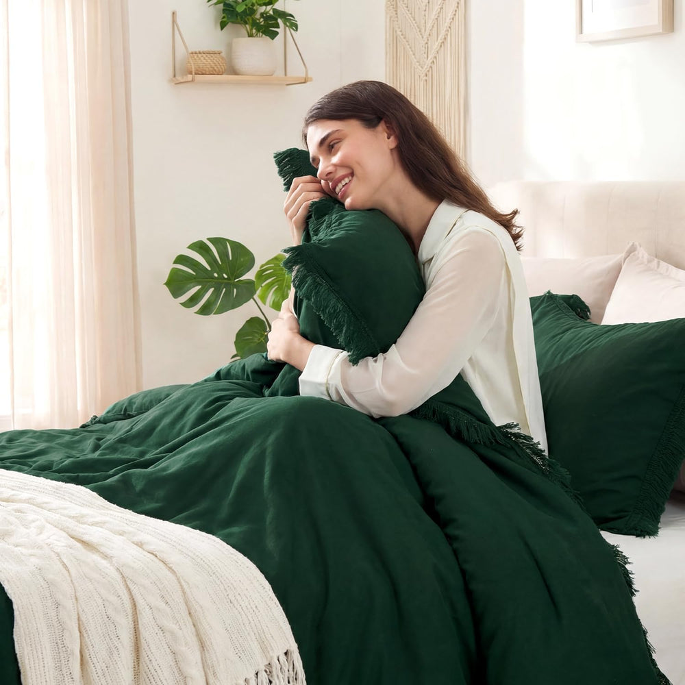 Andency Comforter Oversized King Emerald Green, 3 Pieces Boho Bedding