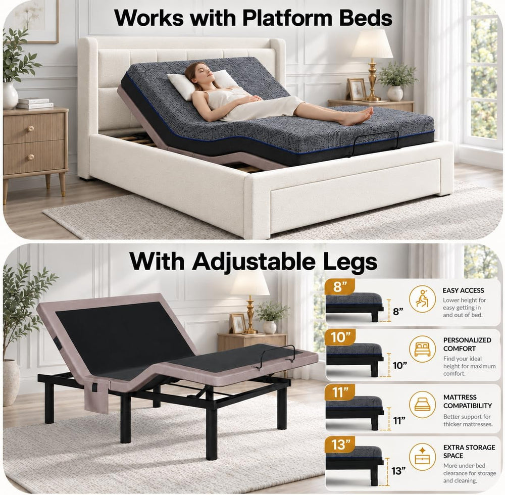 Marsail Queen Zero Clearance Adjustable Bed Base,Electric Bed with Massage