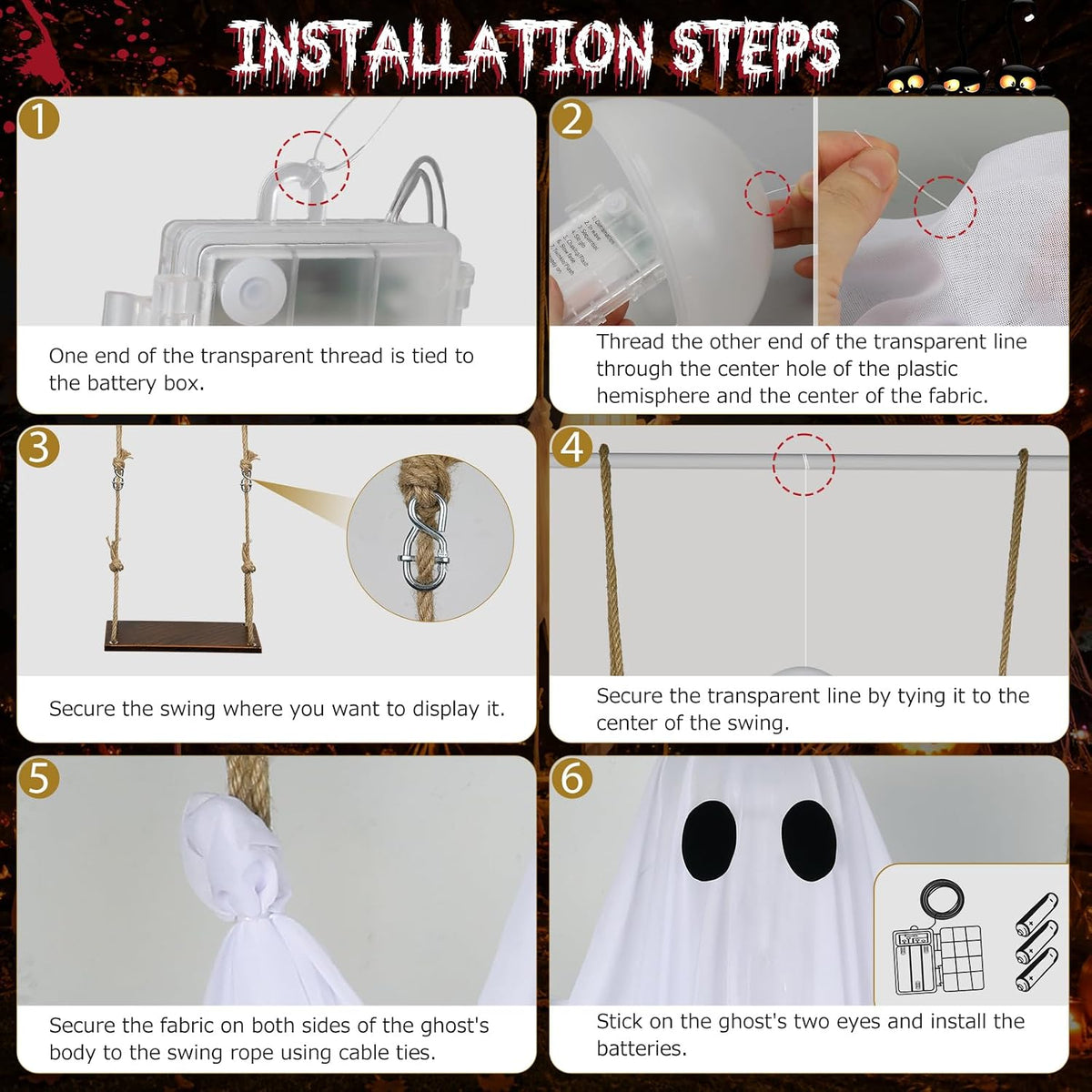 Halloween Decorations Outdoor – Hanging Swing Ghost 4-8FT, Remote Light Up