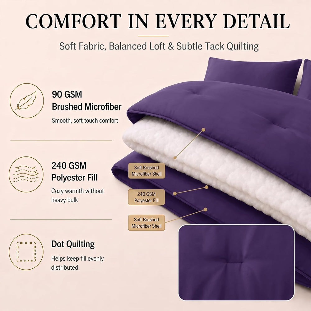 CozyLux Queen Comforter Set Purple, 7 Pieces Bed in a Bag