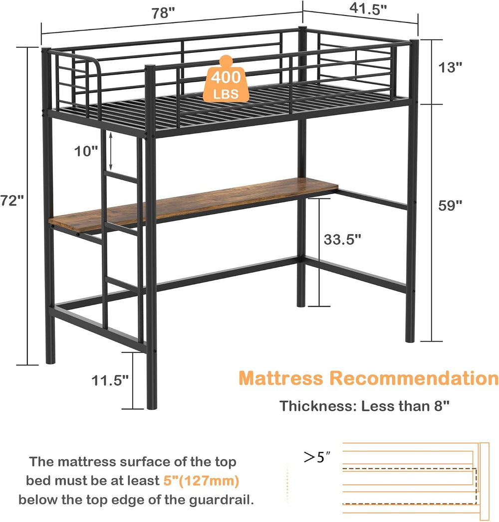 VECELO Loft Bed Twin Size with Desk, Black