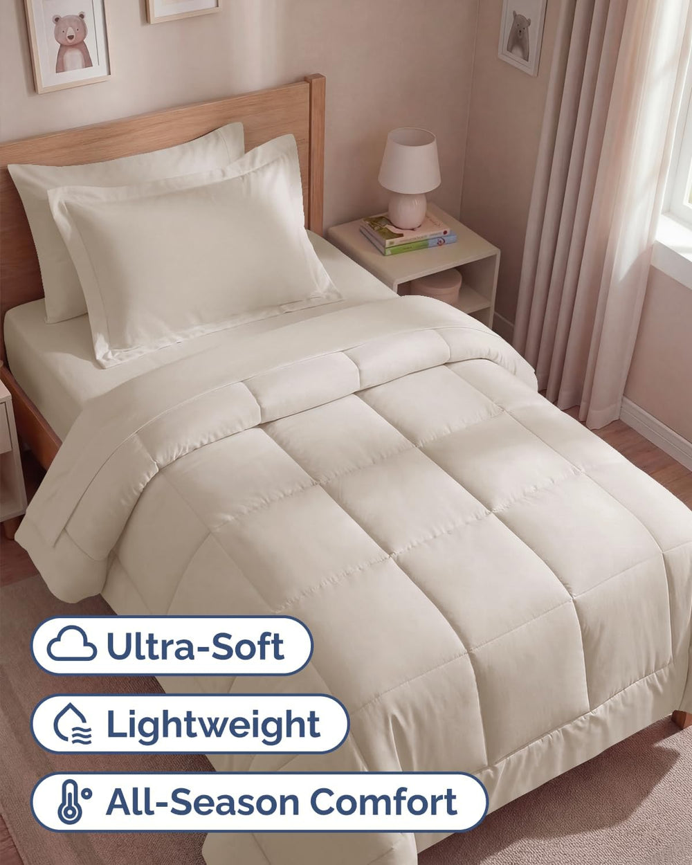 Twin Comforter Set - 5 Piece Bed in a Bag Twin Size Bed Set, Soft - Wheat