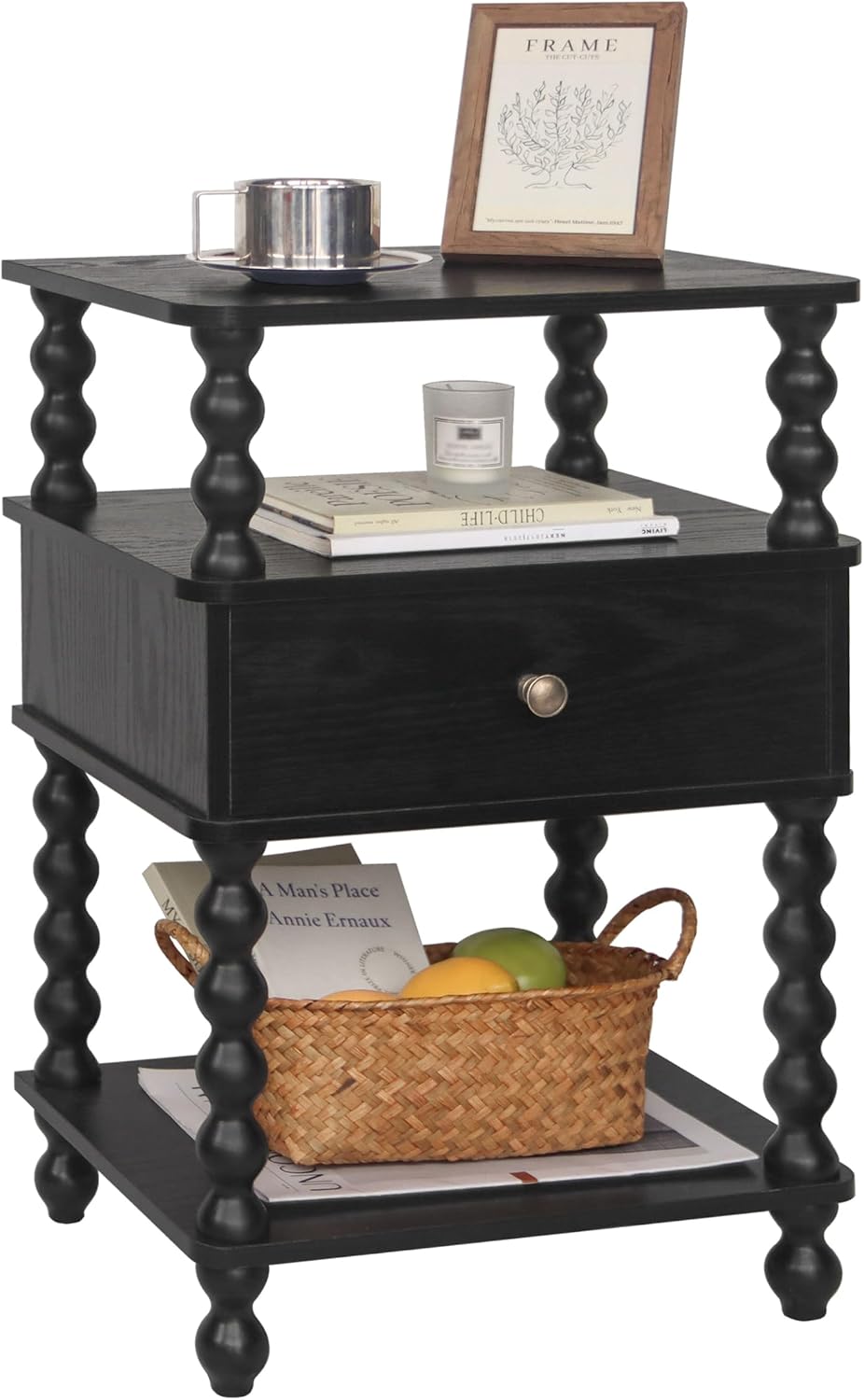 AWASEN Black Nightstand, Bed Side Table Bedroom with Drawer, End Table
