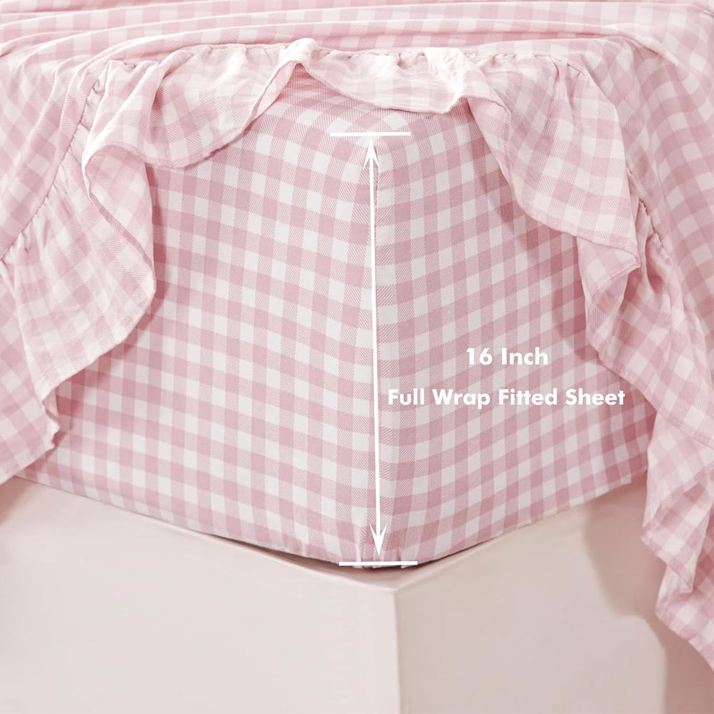 King Gingham Ruffled Sheet Set with 16" Deep Pockets 4 Pieces