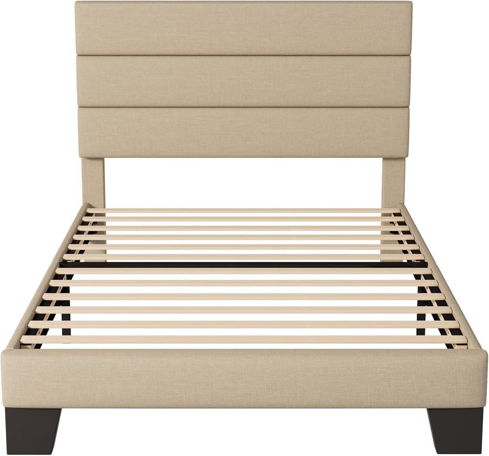 Allewie Twin Size Platform Bed Frame with Fabric Upholstered Headboard