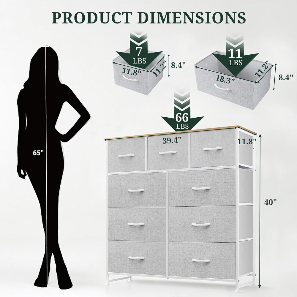 9-Drawer Dresser for Bedroom, Anti-Tip Tall Storage Organizer