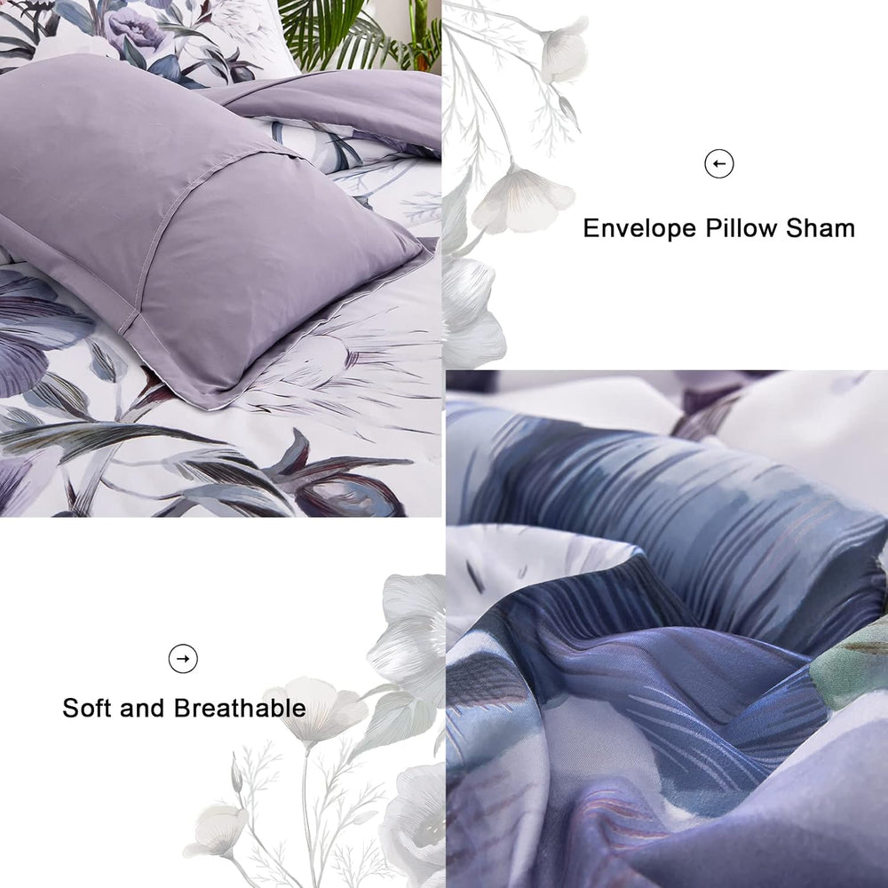 Luxudecor Floral Comforter Set Queen Size 7 Piece, Purple Flower Bed in a Bag...