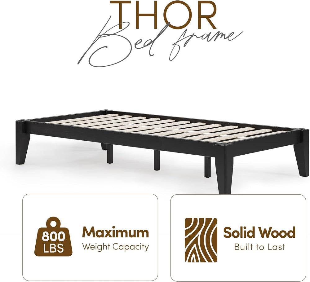 Thor Japanese Joinery Bed Frame Twin XL, Solid Wood (Midnight Charcoal)
