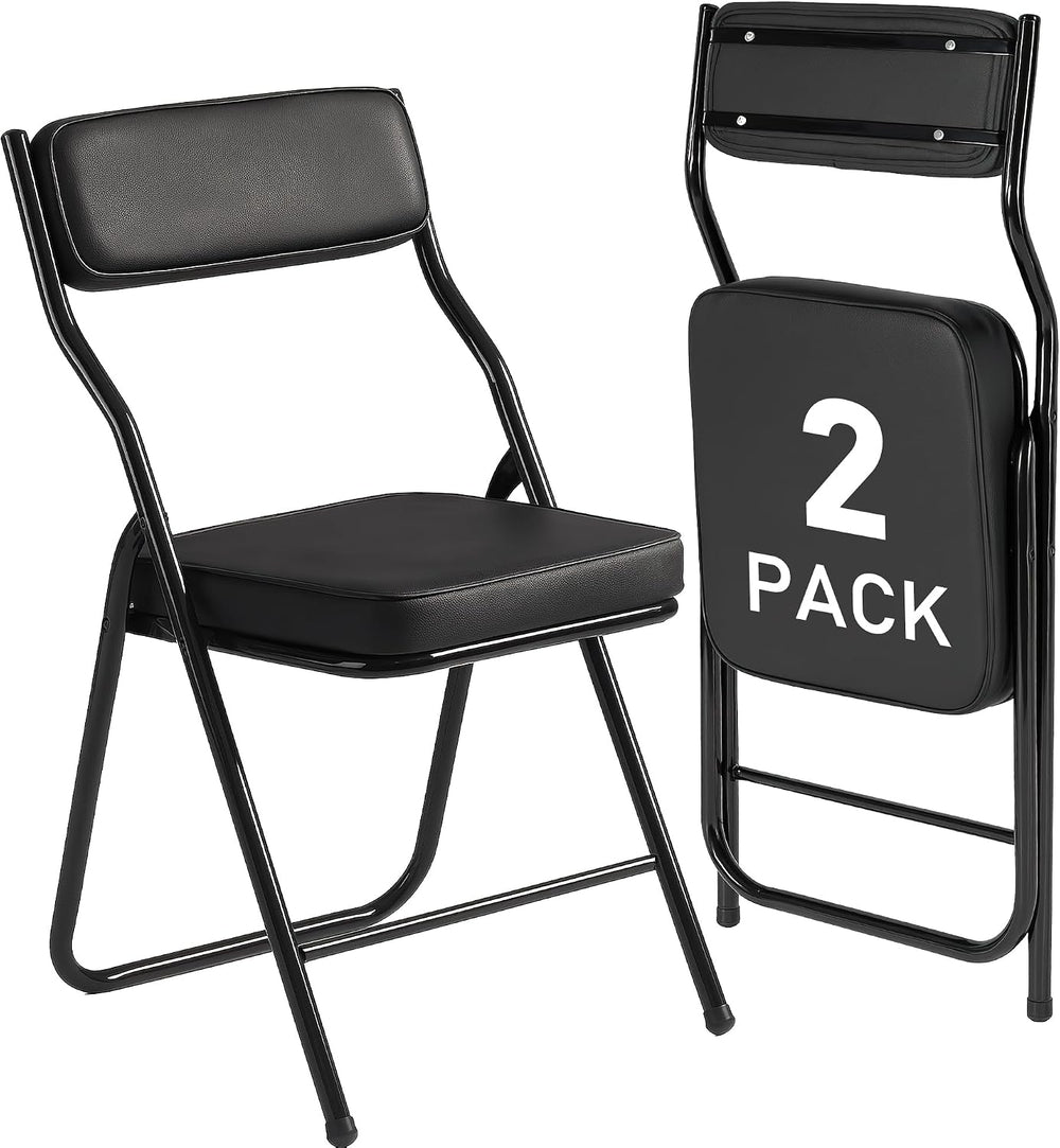 Padded Folding Dining Chairs with Cushion,Black,2 Pack