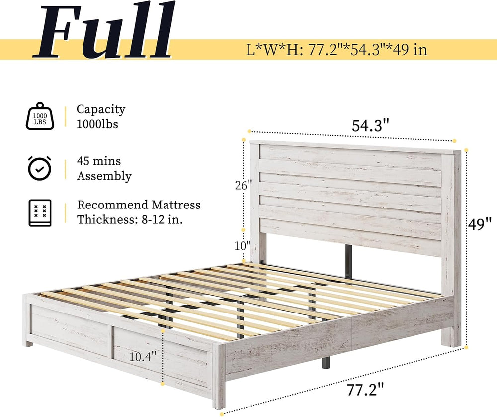 LUXOAK Full Farmhouse Bed Frame with 49" Tall Headboard