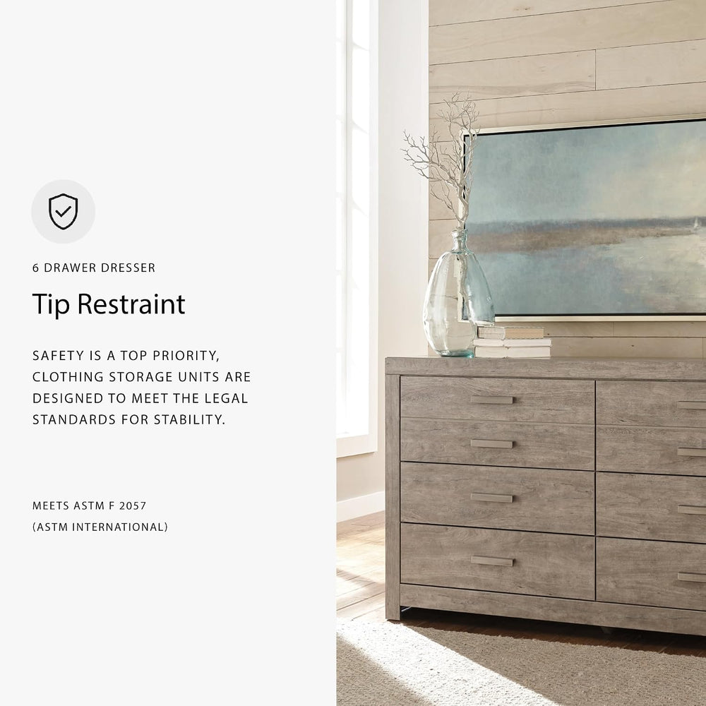 Signature Design by Ashley Culverbach Scandinavian 6 Drawer Dresser, Weathere...