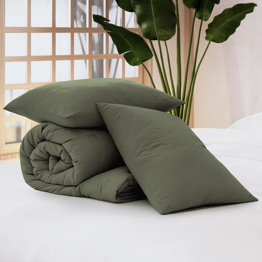 Queen Comforter Set-3 Pieces Soft Olive Green Comforters Queen Size Bedding