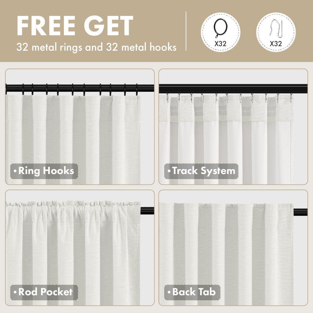MIULEE Linen Textured 100% Blackout Curtains Drapes White Backing 96" Long