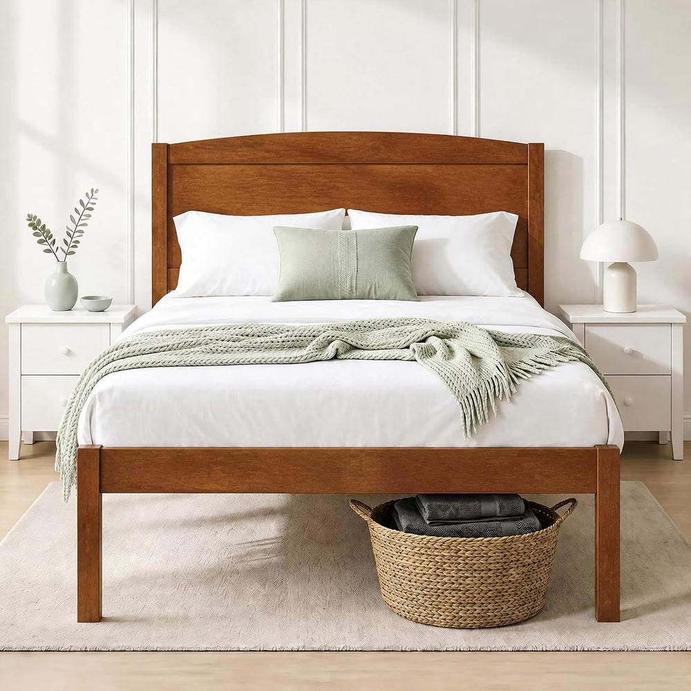 KOMFOTT Twin Size Bed Frame, Wooden Platform Bed with Curved Headboard