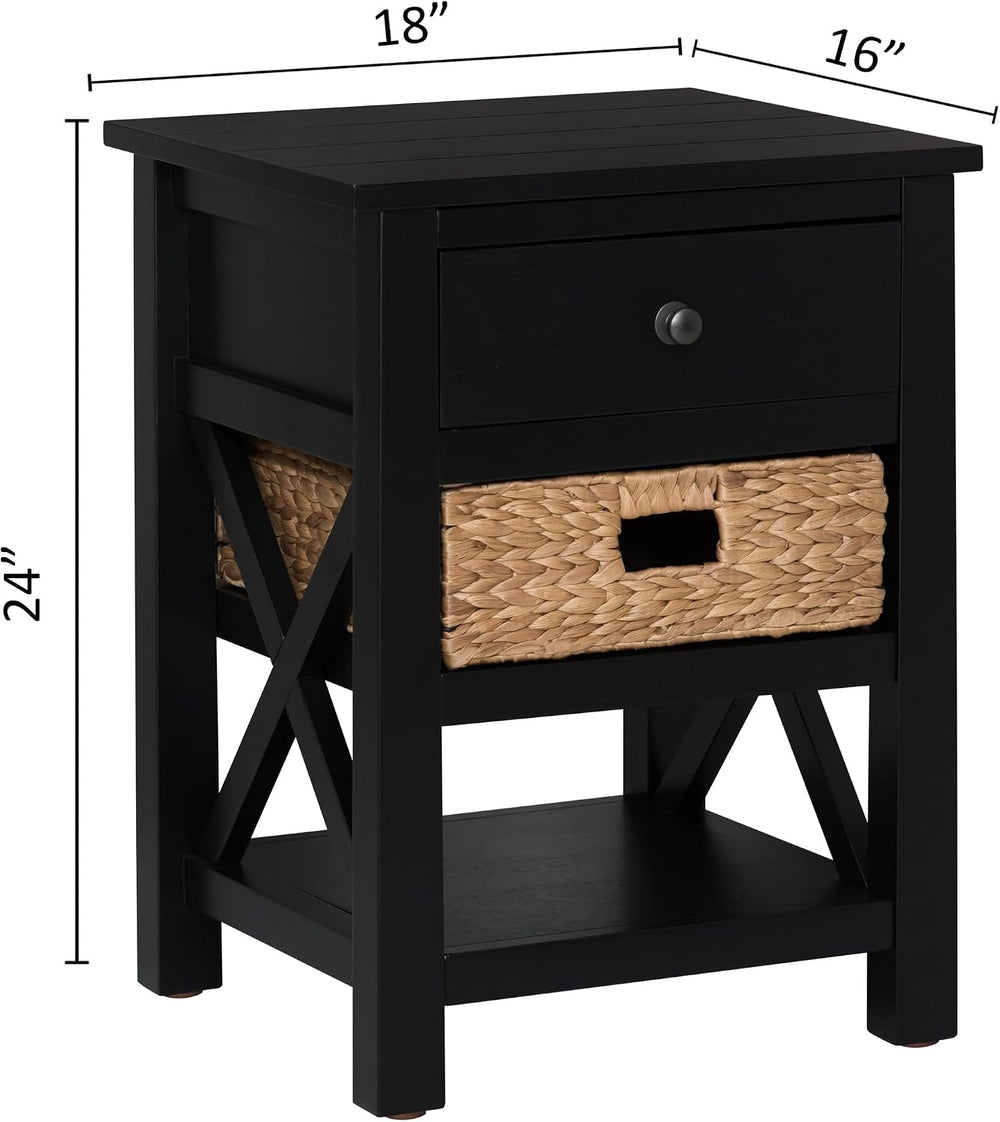 eHemco X-Side Nightstand End Table Side Table, Black