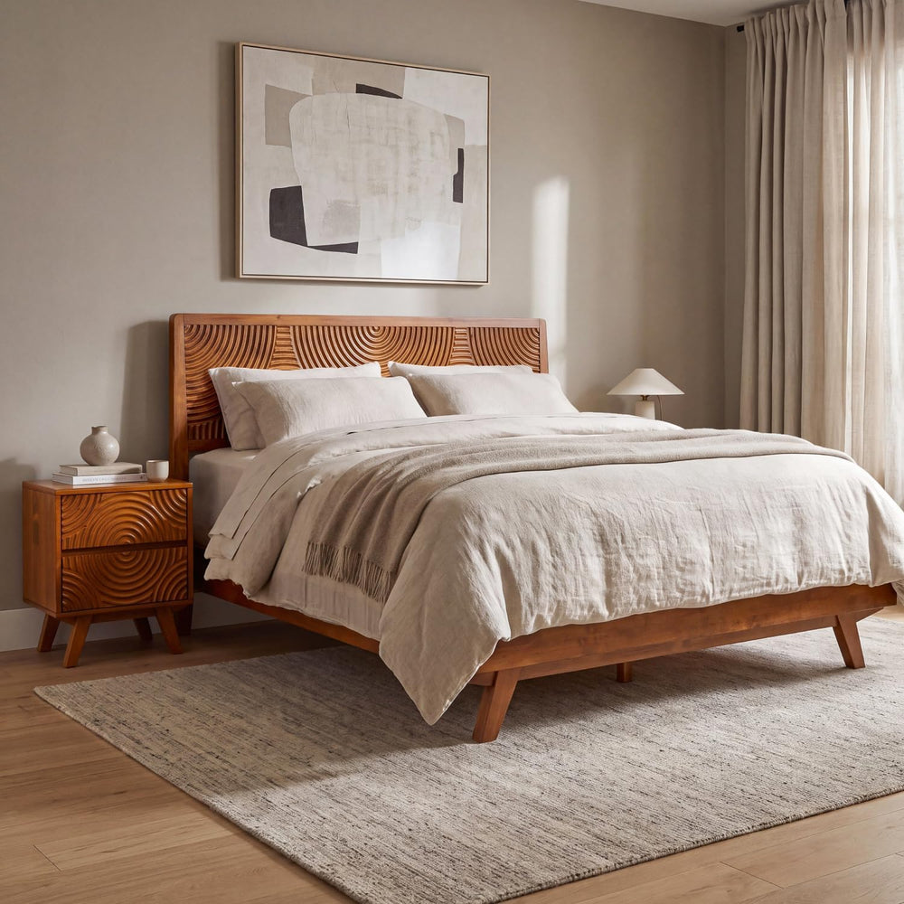 Acacia Harmony King Solid Wood Platform Bed Frame, No Box Spring, Caramel