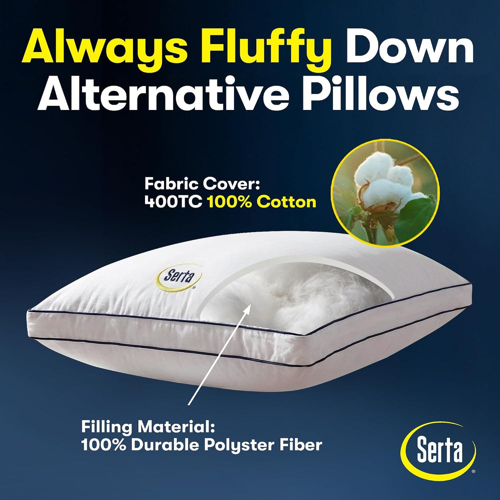 Serta Hotel Bed Pillows Queen/Standard Size Set of 2 Medium Firm Support