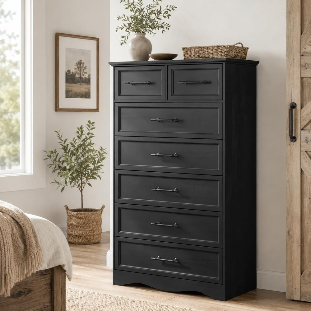 Black 7-Drawer Dresser for Bedroom, 52" Tall Chest of Drawers