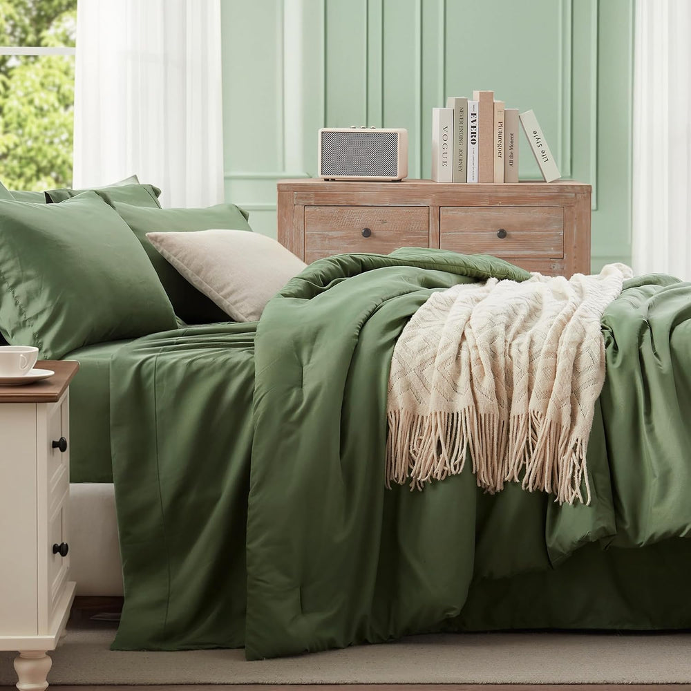 Anluoer Queen Comforter Set 7 Piece, Soft Bed in a Bag Queen Bedding Sets