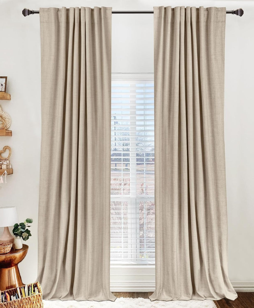 Linen Textured Total Blackout Curtains for Bedroom 90 Inches Long, Oatmeal